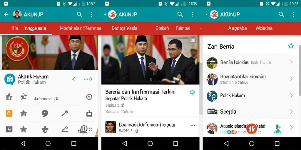 Tampilan antarmuka utama AKUNJP yang menampilkan berita politik dan hukum.
