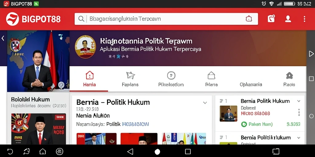 Antarmuka aplikasi BIGPOT88 menampilkan berita politik dan hukum terbaru.