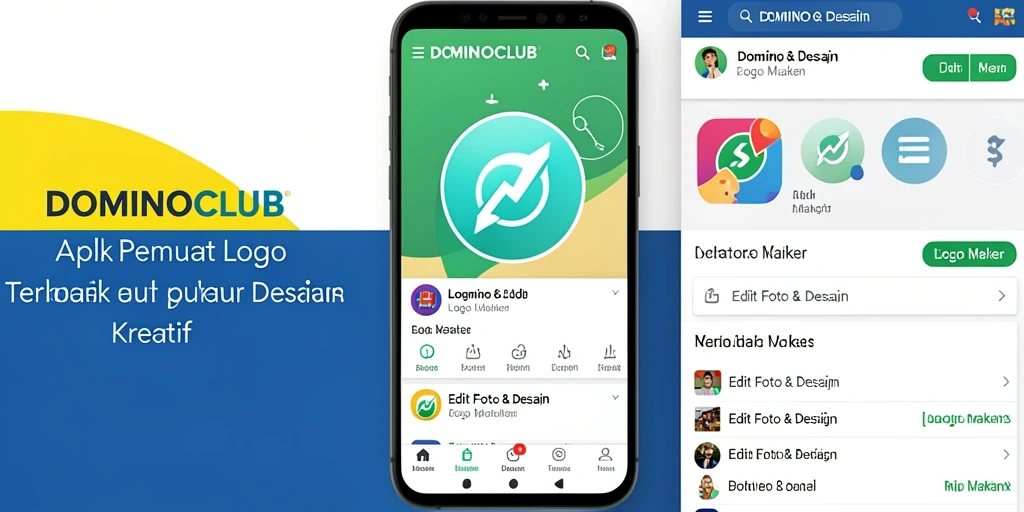 Screenshot antarmuka DOMINOCLUB yang menampilkan alat pembuat logo yang intuitif.