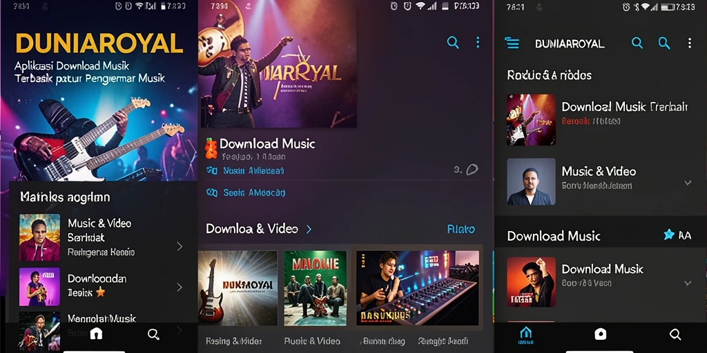 Antarmuka utama DUNIAROYAL yang menunjukkan fungsi Download Musik.
