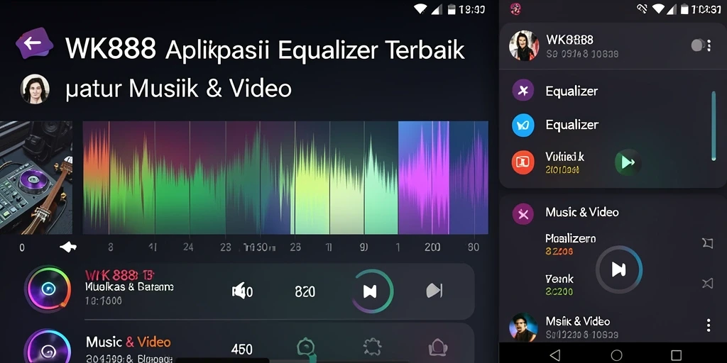 Tampilan antarmuka aplikasi Equalizer WK888 dengan berbagai preset audio.